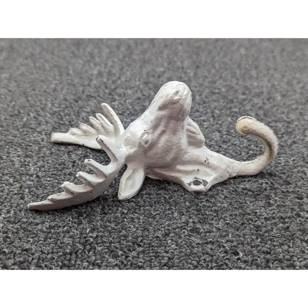 Cast Iron Set of 2 White Deer Moose Elk Antler Wall Coat Hooks 7